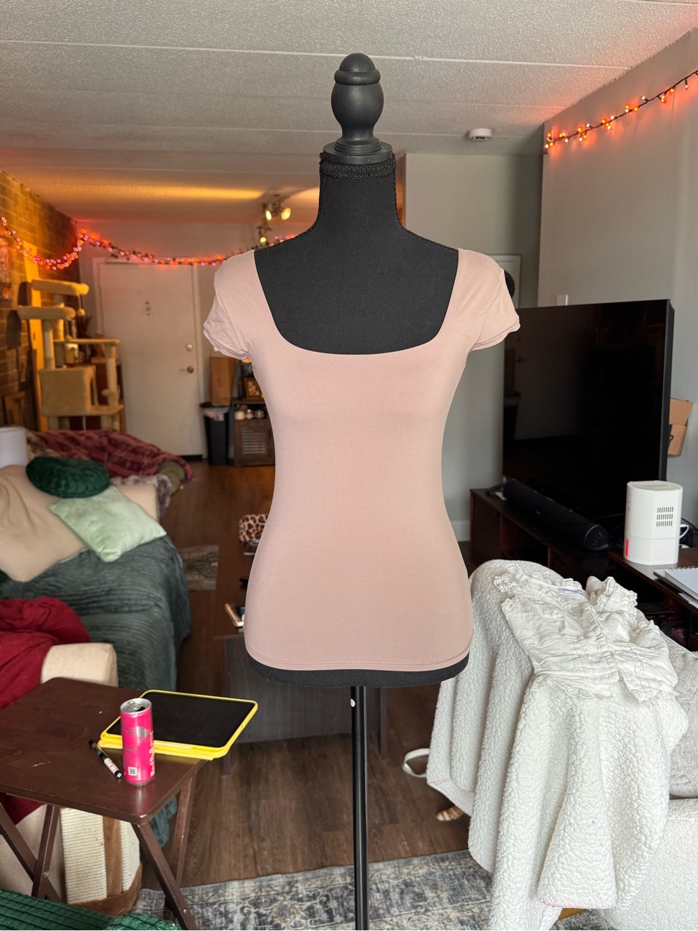 PINK Victoria's Secret Square Neck Short Sleeve Top - Dusty Pink